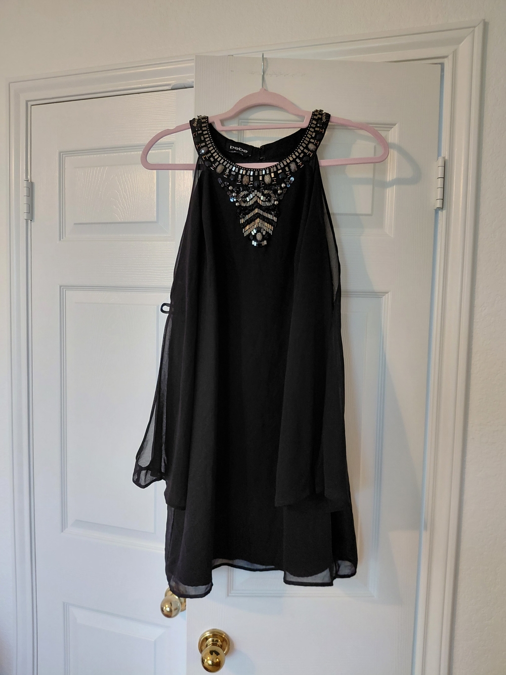 BEBE Black Jeweled Neckline Dress
